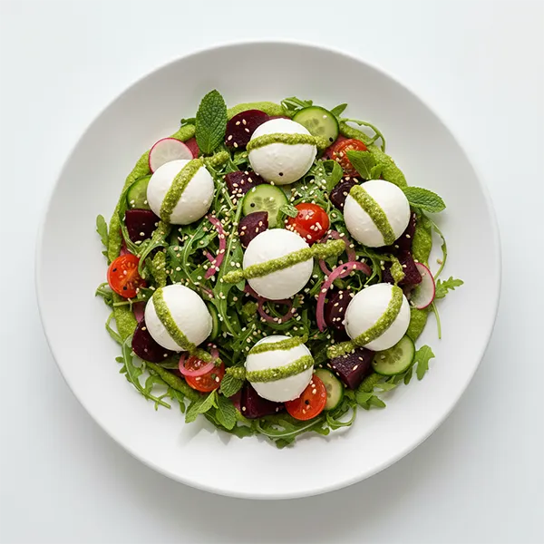 Beetroot Labneh Salad With Akawi & Green Tahini Dressing